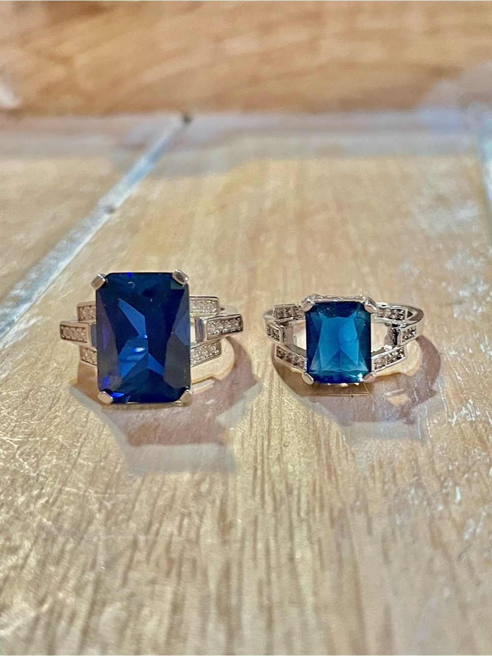 Genuine Emerald Cut Lab-Created Sapphire Set in Ring 925 Sterling Silver - Picture 13 of 13